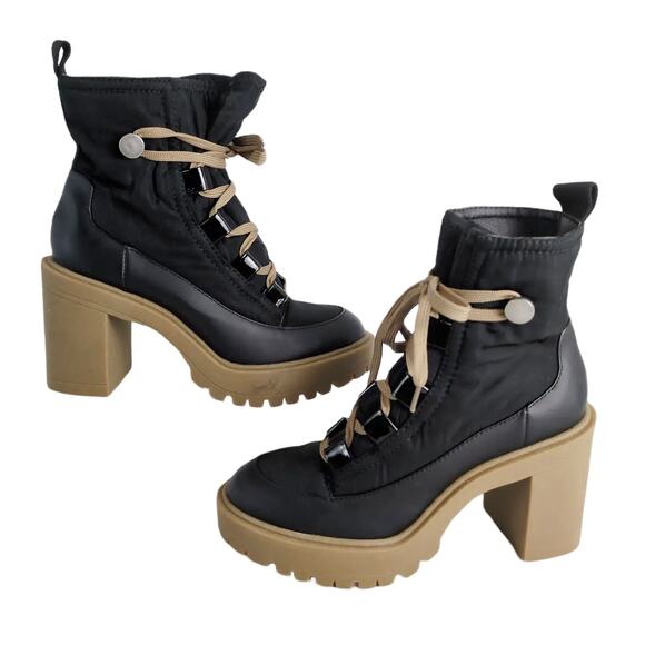 Dolce Vita Celida Black Leather Nylon Platform High Heel Hiking Boots Size 5.5 - Picture 1 of 10
